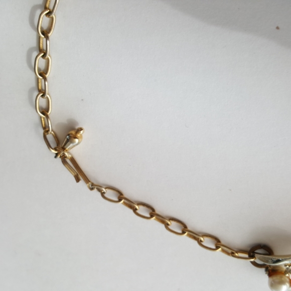 60s Choker Necklace Vintage Gold Tone Faux Pearls Faux Diamonds 15 Inch - Picture 3 of 10